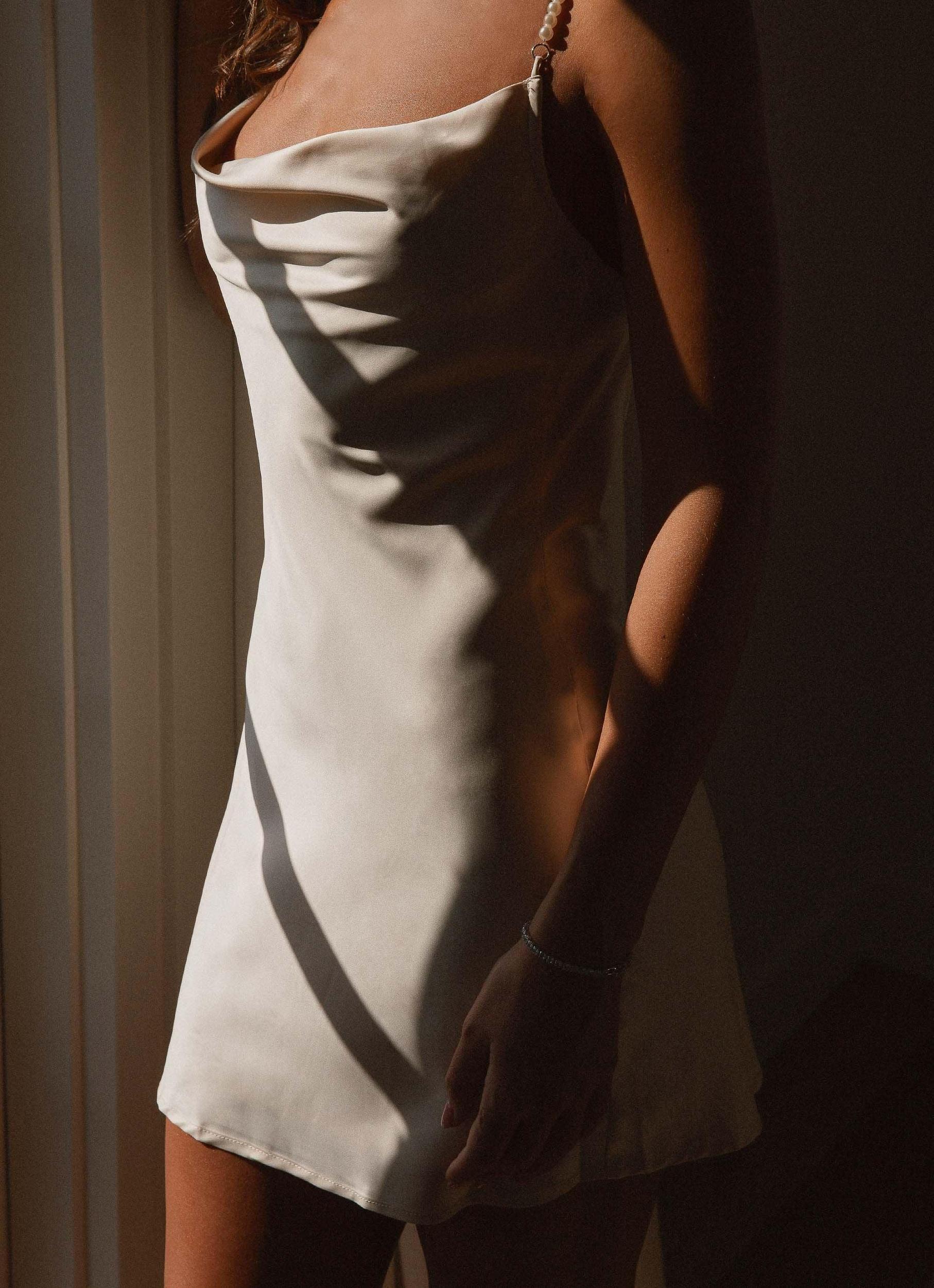 Here We Go Satin Mini Dress - Pearl Product Image