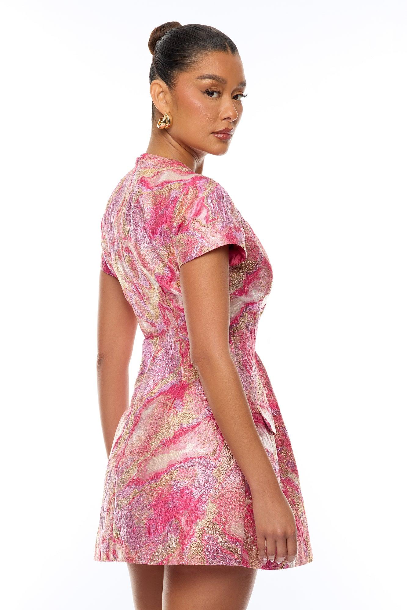 Brielle Metallic Jacquard Mini Dress - Pink/combo Female Product Image