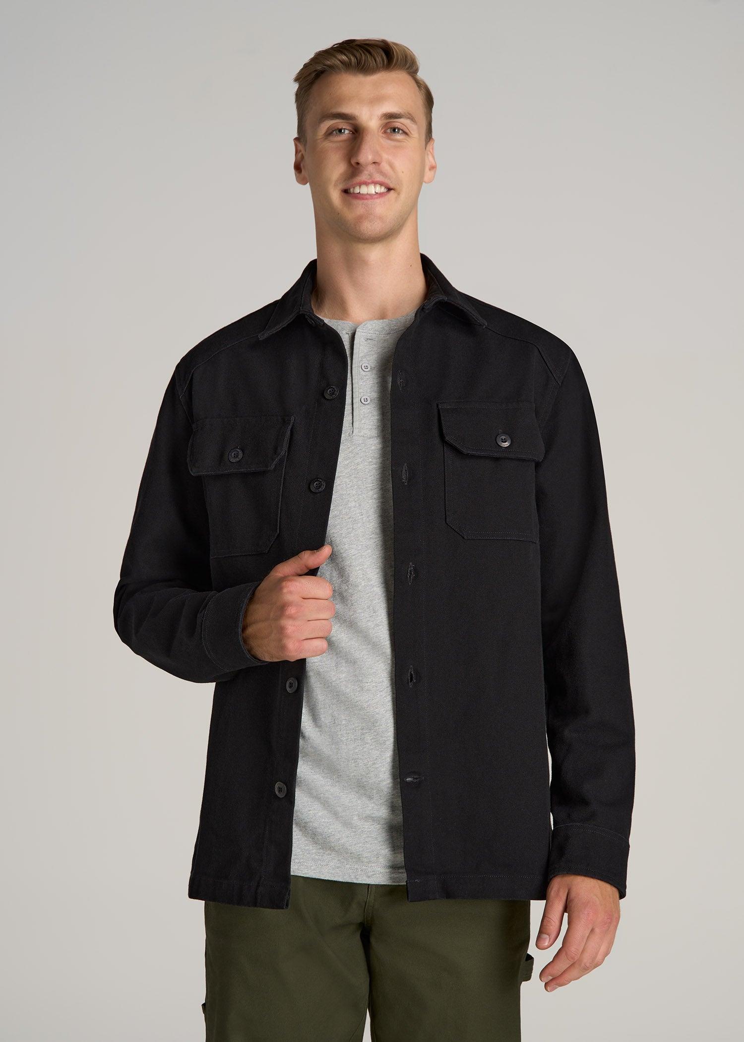 LJ&S Canvas Shirt Jacket for Tall Men in Black Male Product Image