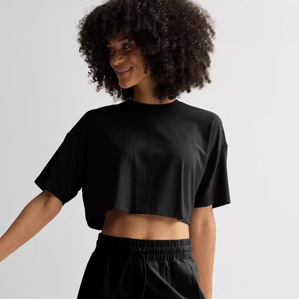 Women's FLX Boxy Raw Edge Restore T-Shirt, Size: Large, Mineral Black Product Image