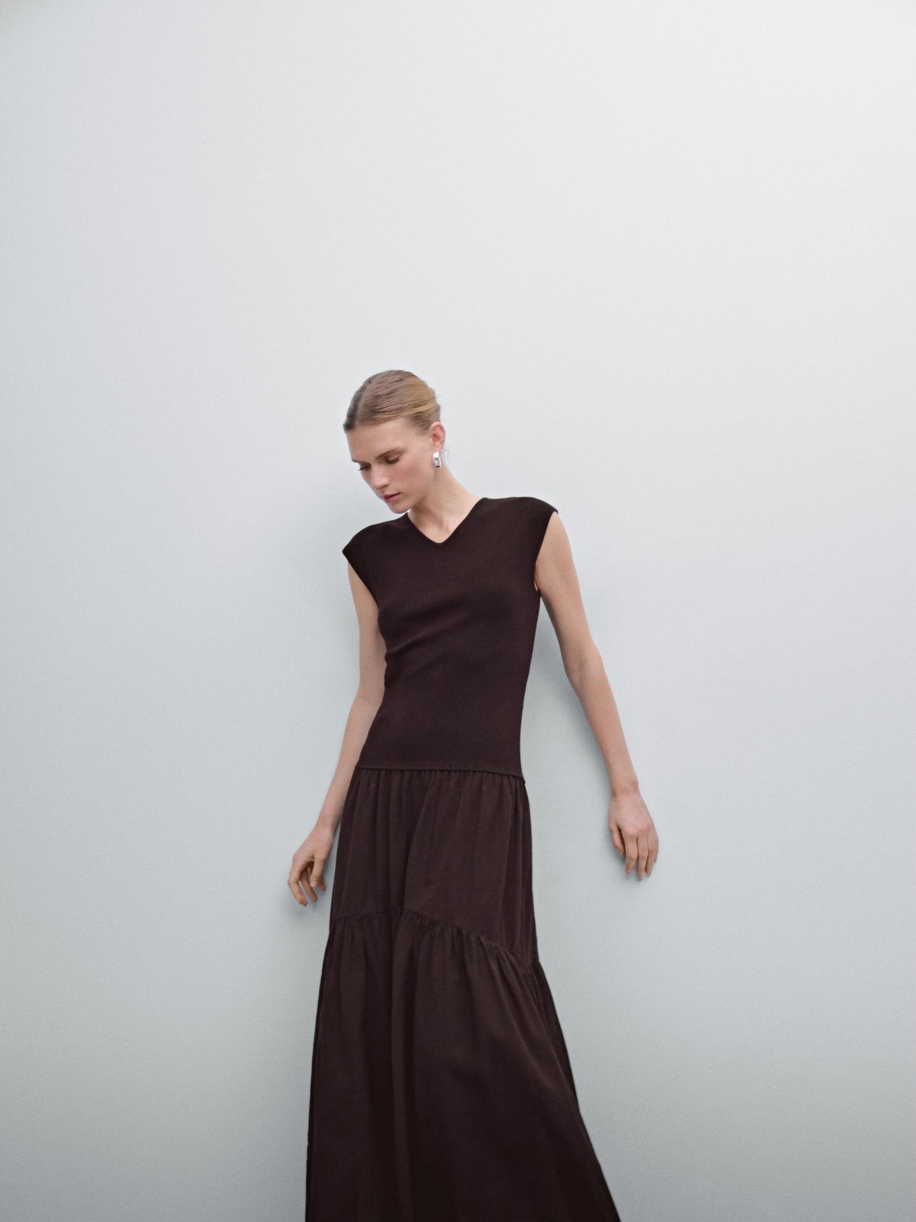 Cotton blend contrast flounce dress Product Image