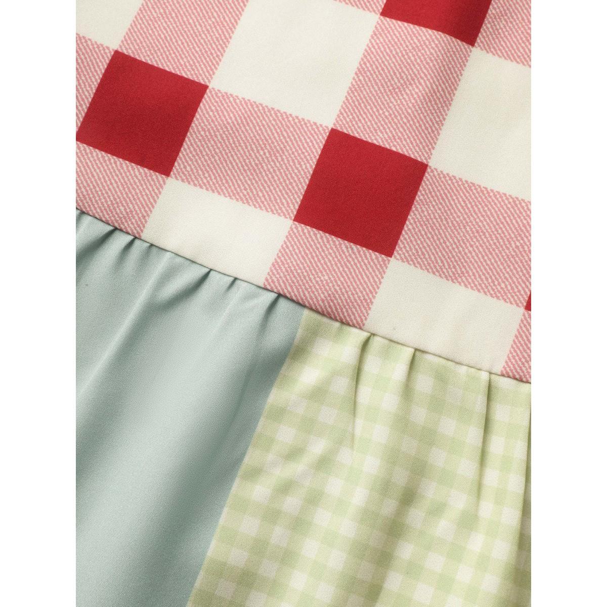 Plus Size Overlap Collar Plaid Patchwork Midi Dress Multicolor Women Casual Overlap Collar Sleeveless Curvy BloomChic 26/4X Product Image