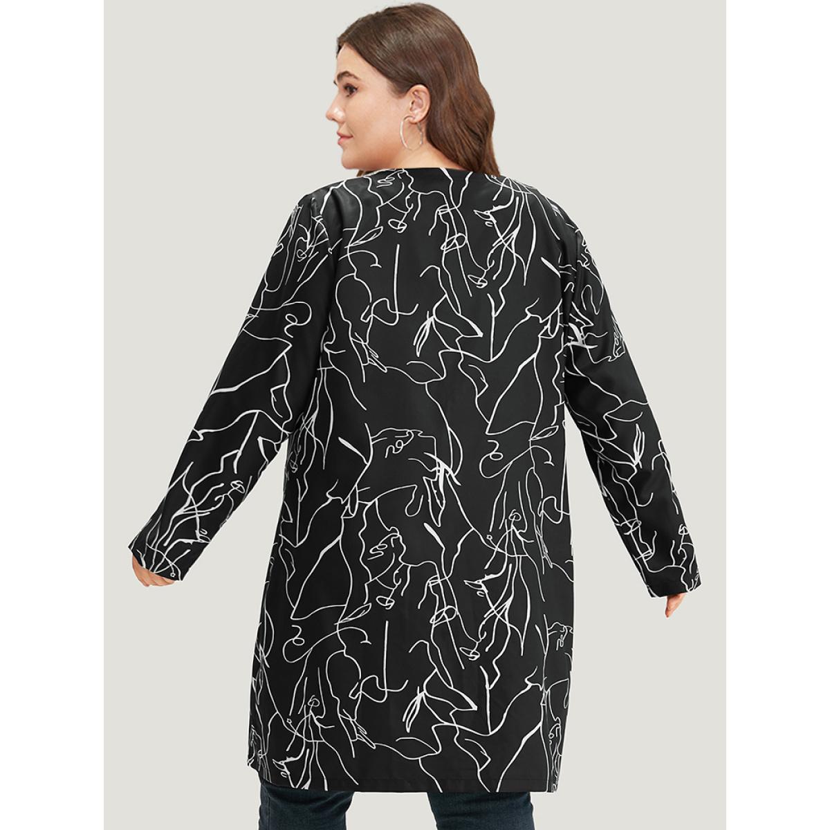Plus Size Halloween Graffiti Print Open Front Maxi Coat Women Black Casual Contrast Ladies Dailywear Winter Coats BloomChic 22-24/3X Product Image