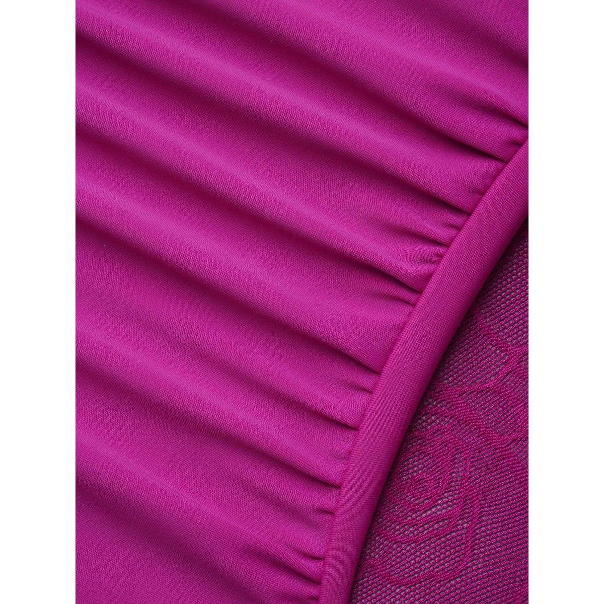 Plus Size Rosy Pattern Surplice Neck Flared Swim Dress Women's Swimwear RedViolet Beach Bodycon Overlap Collar High stretch Curve Swim Dresses BloomChic 14-16/1X Product Image