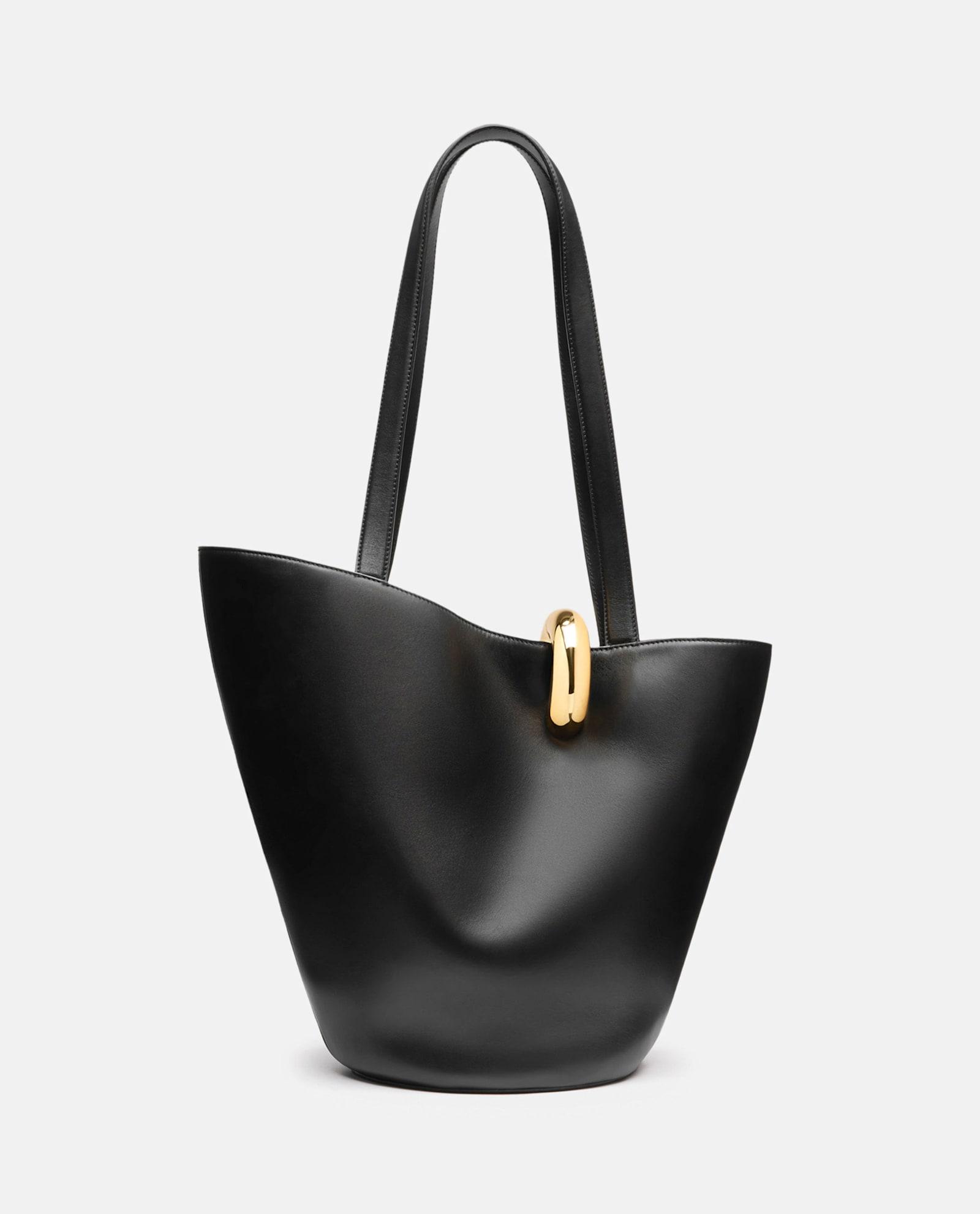 JACQUEMUS The Medium Bambola Asymmetric Leather Bucket Bag In Black 990 Product Image