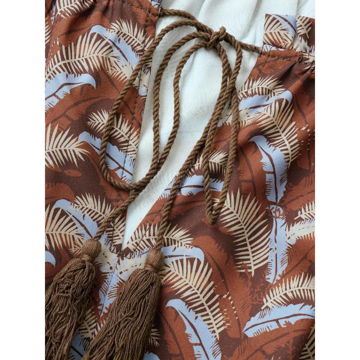 Plus Size Bandana Tie Neck Belted Tassel Trim Dress DarkBrown Women Resort Non V-neck Sleeveless Curvy Midi Dress BloomChic 26/4X Product Image