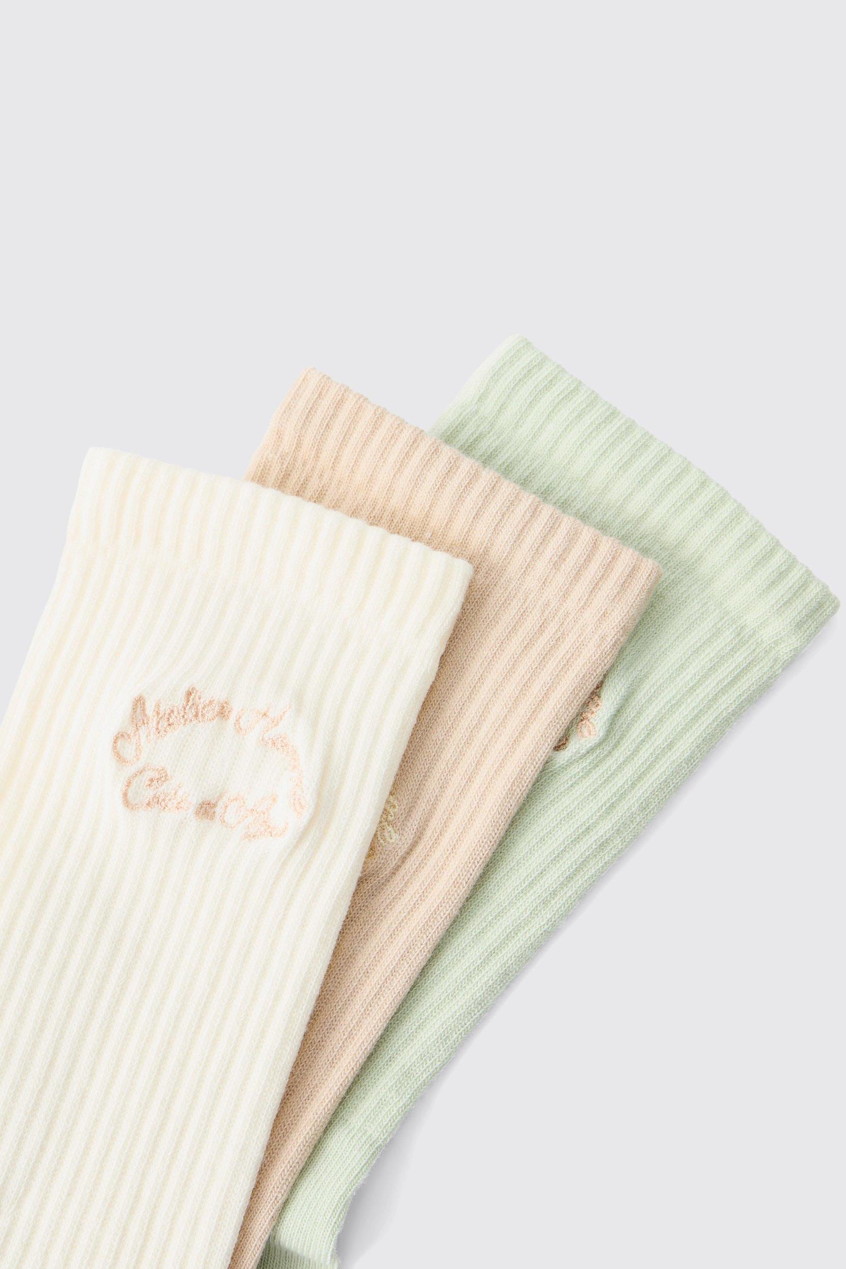 3 Pack Ofcl MAN Embroidered Sport Socks | boohooMAN USA Product Image