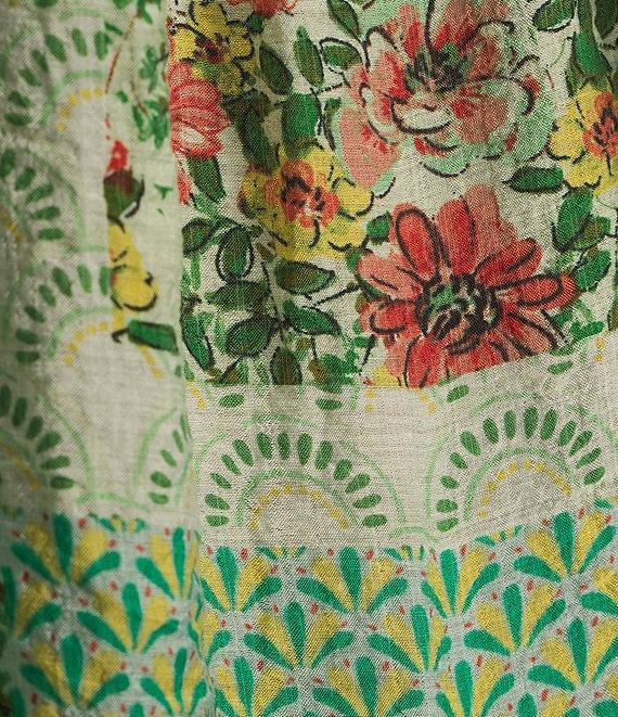 Figueroa & Flower Woven Printed Lace Detail Scoop Neck Long Sleeve Blouse Product Image