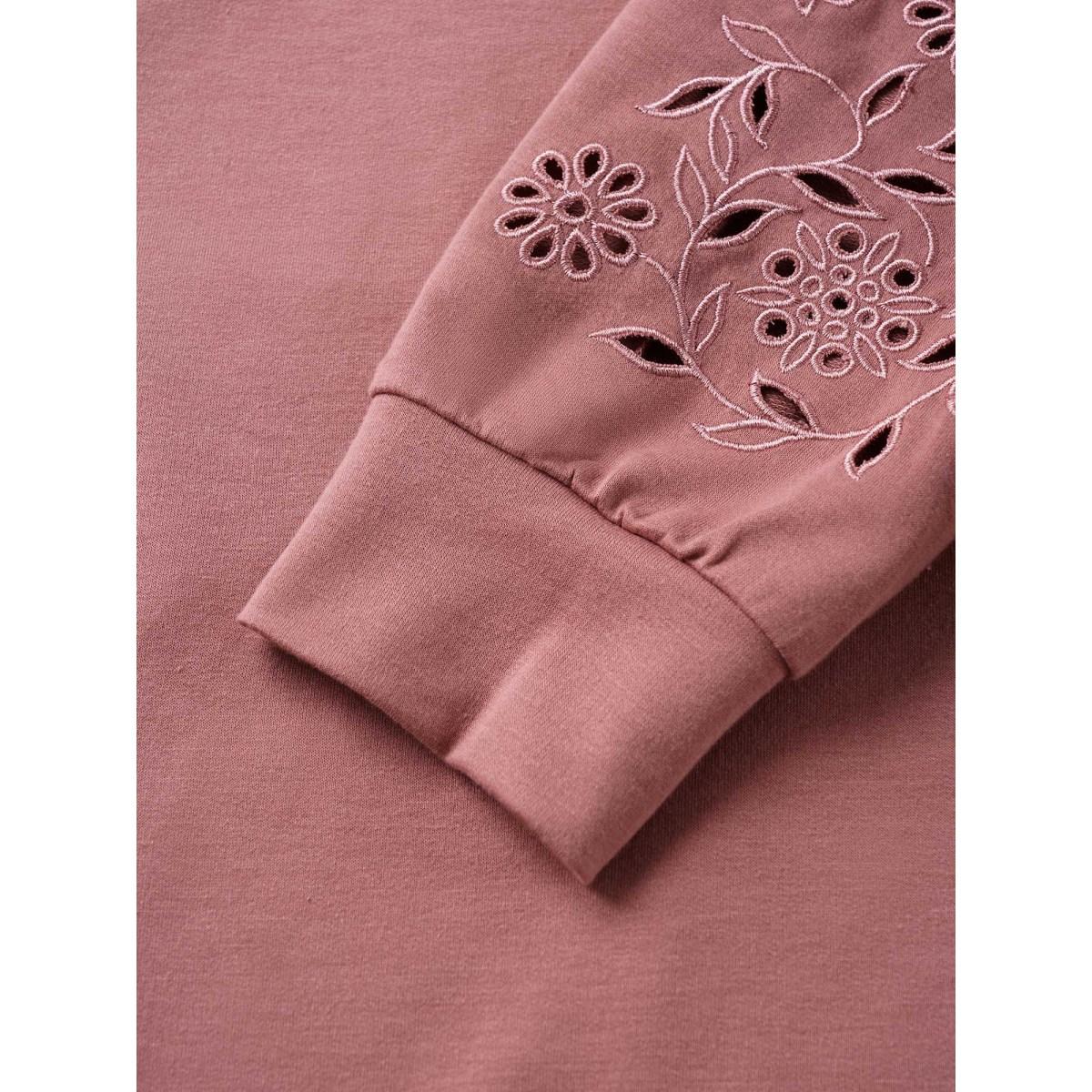 Plus Size Solid Broderie Anglaise Crew Neck Sweatshirt Women DustyPink Elegant Non Round Neck Everyday Sweatshirts BloomChic 22-24/3X Product Image