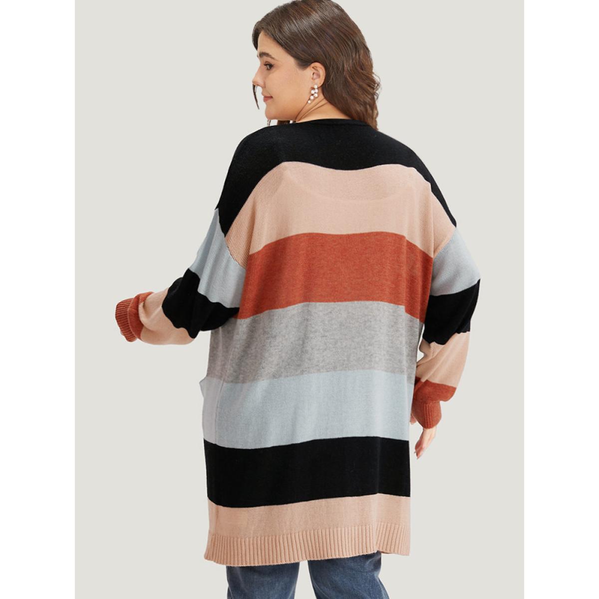 Plus Size Supersoft Essentials Colorblock Patched Pocket Tunic Cardigan Multicolor Women Casual Loose Long Sleeve Dailywear Cardigans BloomChic 12/L Product Image
