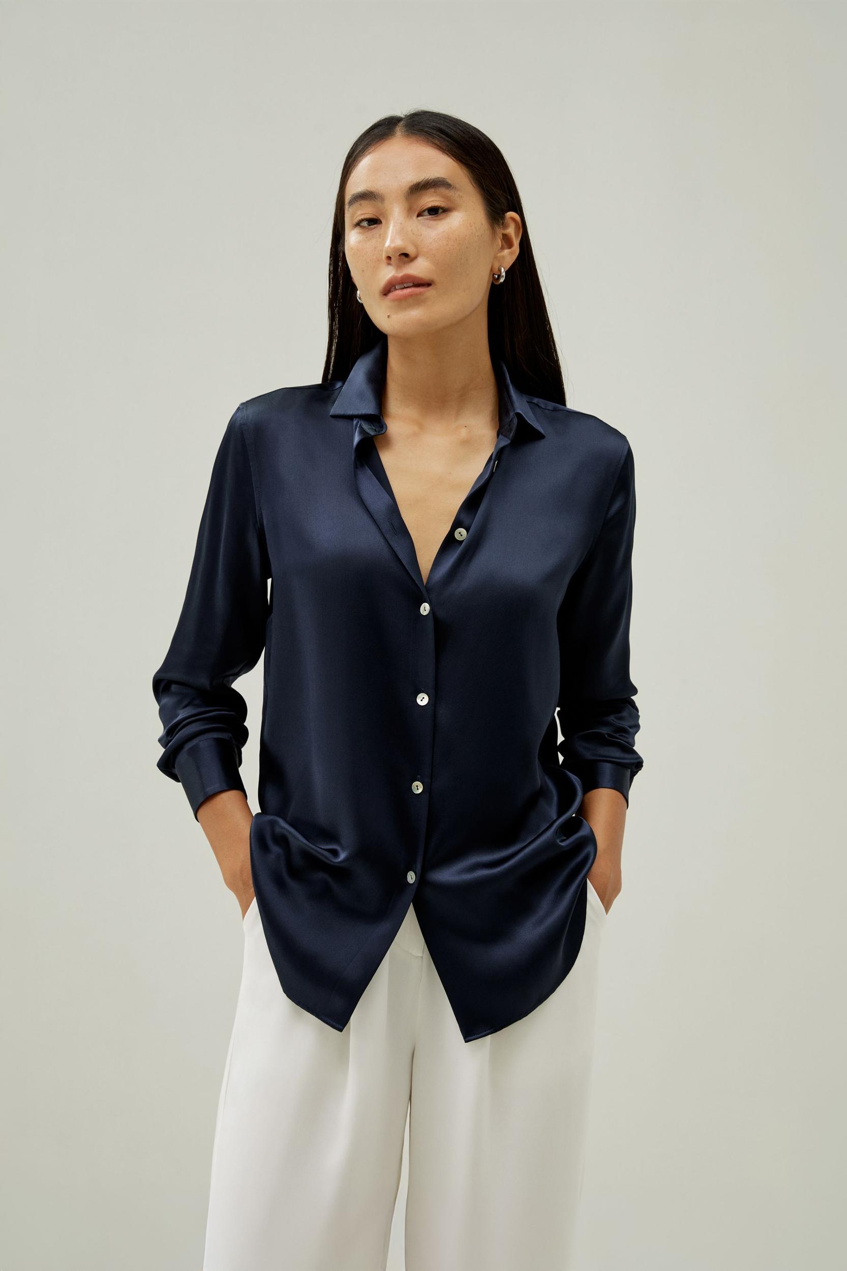 Elegant Button Up Silk Shirt Product Image