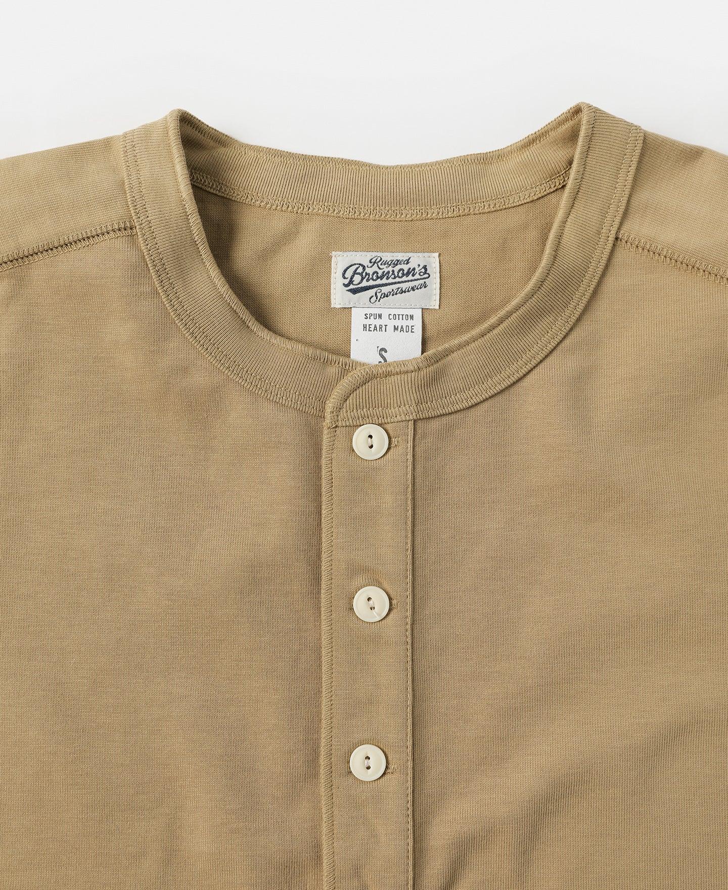 10.6 oz Cotton Short Sleeve Henley T-Shirt - Khaki Product Image