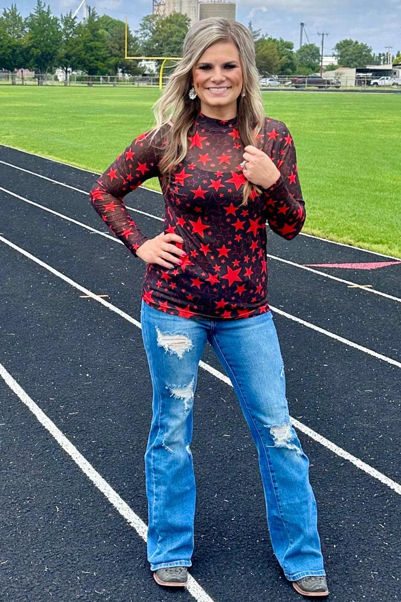 Sterling Kreek Go Team Go Red and Black Mesh Top Product Image