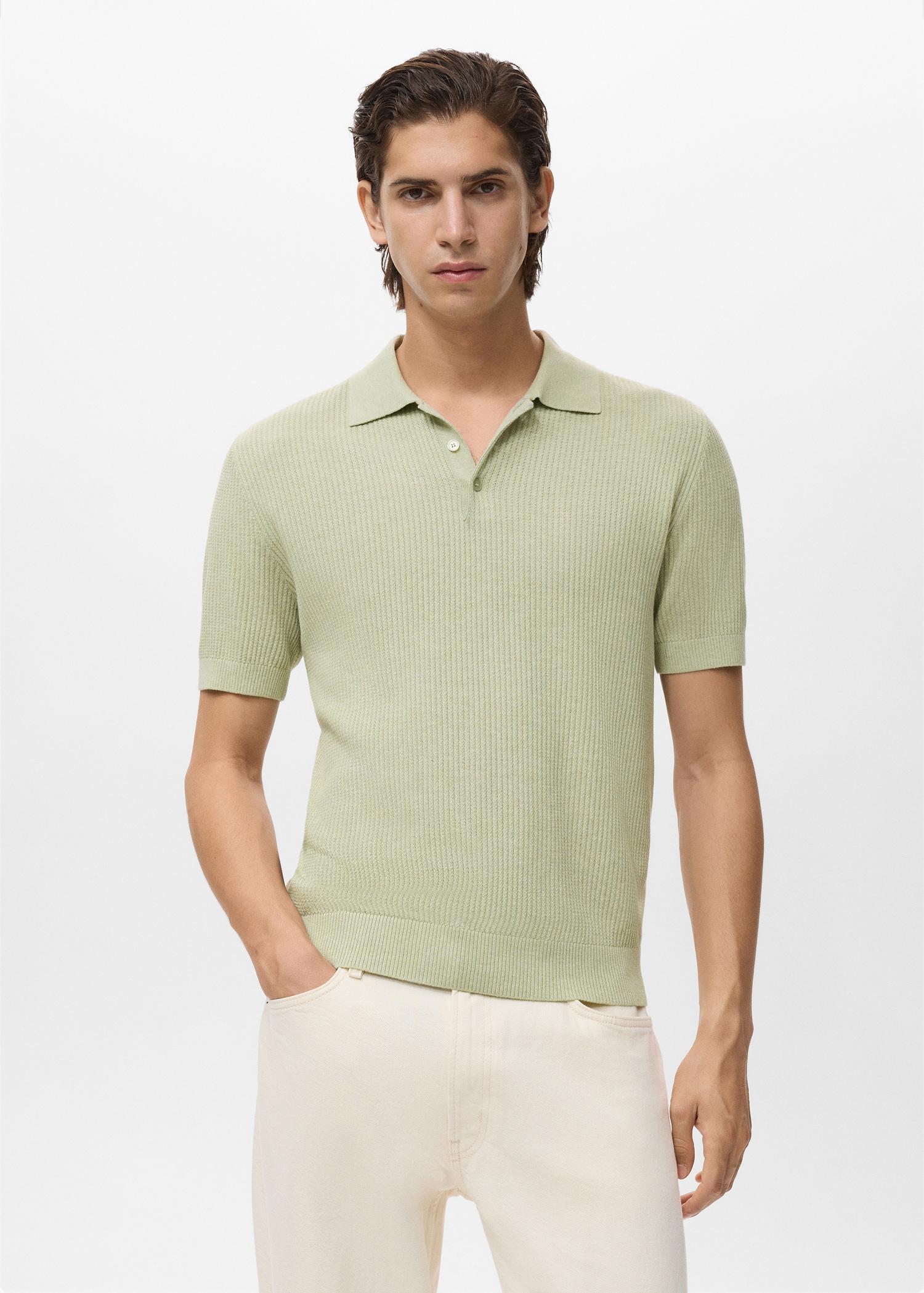 Ribbed knit polo shirt - Men | MANGO USA Product Image