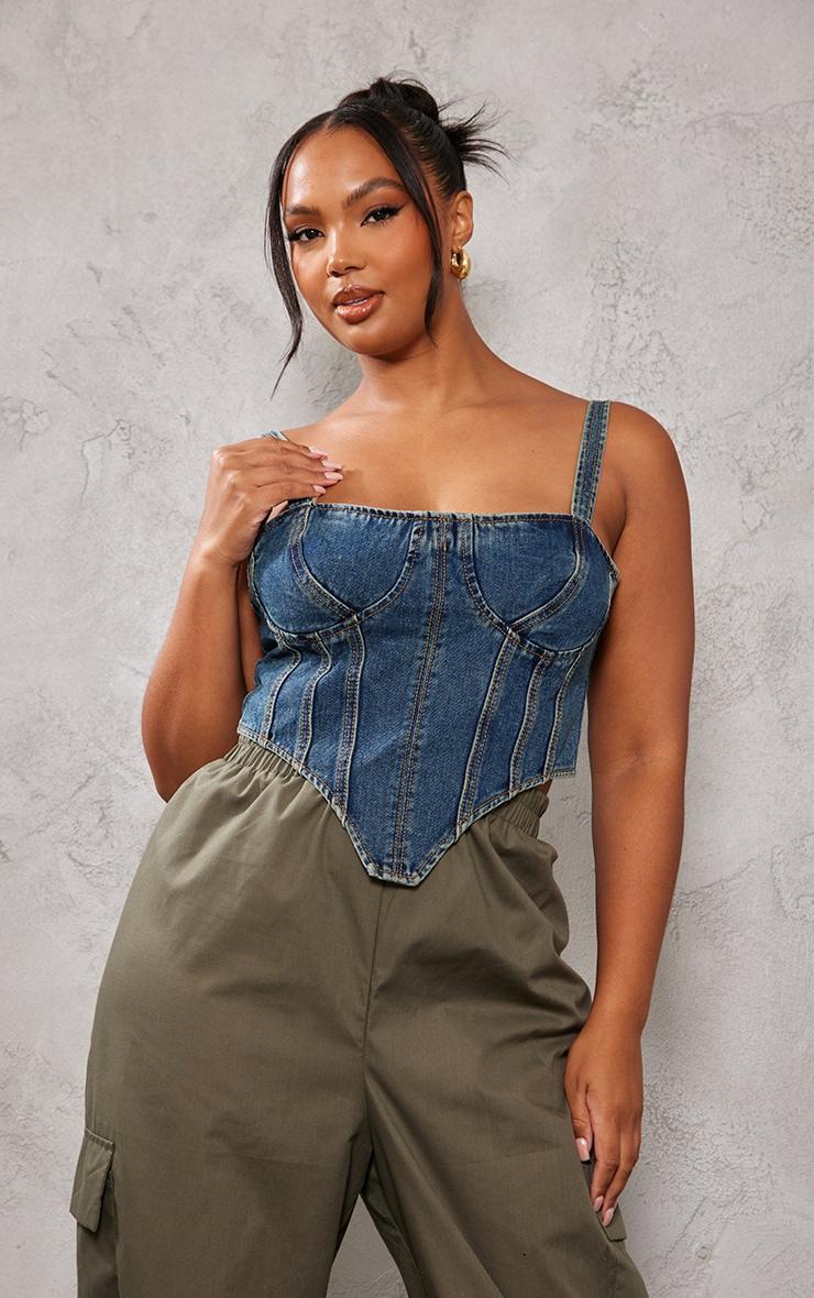Plus Indigo Vintage Wash Denim Corset Product Image