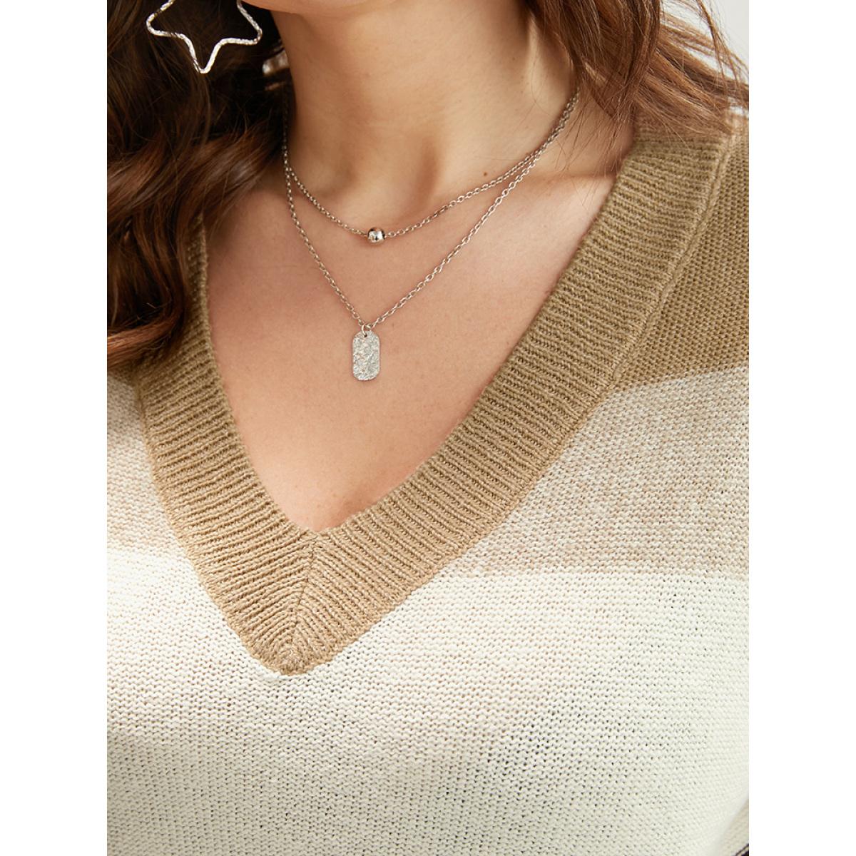 Plus Size Colorblock Contrast Soft Sexy Yarn Knit Fluffy Knit Top Brown Women Casual Loose Long Sleeve V-neck Dailywear Pullovers BloomChic 10/M Product Image