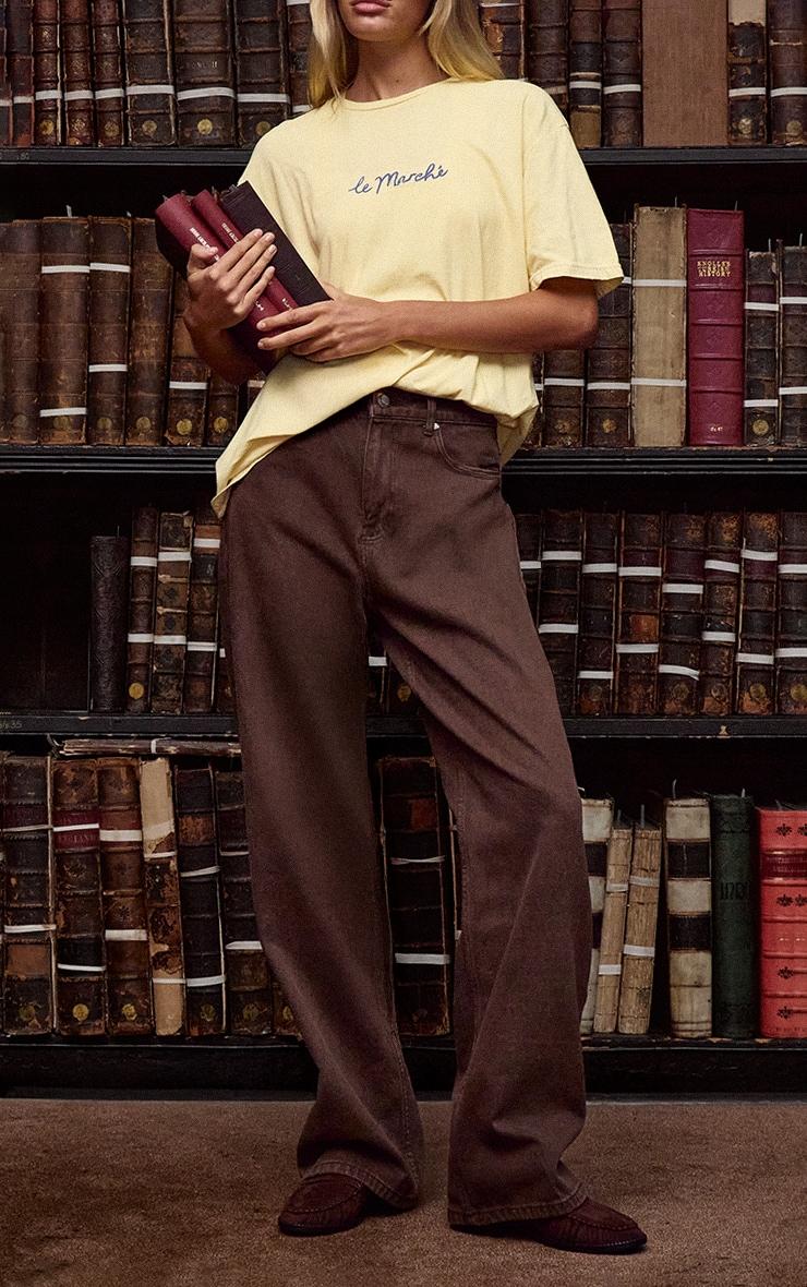 Brown Mid Rise Wide Leg Jeans Product Image