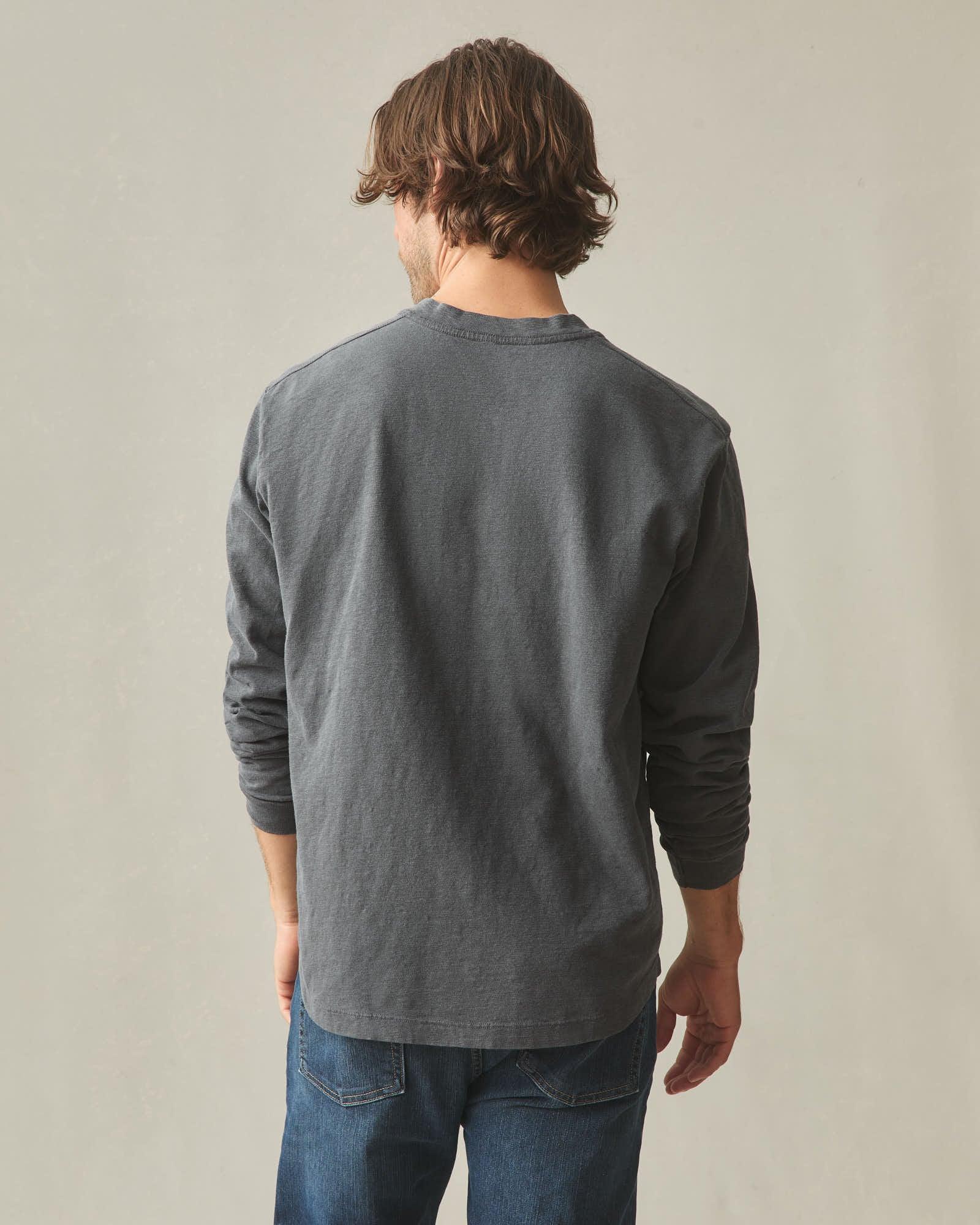 Men's Long Sleeve Broken-In Premium Slub Henley - Washed Black Product Image