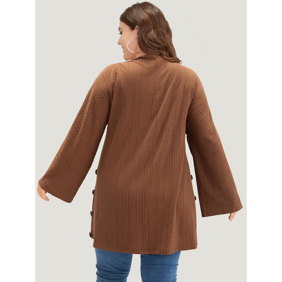 Plus Size Halloween Texture Button Detail Open Front Kimono Women Chocolate Casual Texture Dailywear Kimonos BloomChic 26/4X Product Image