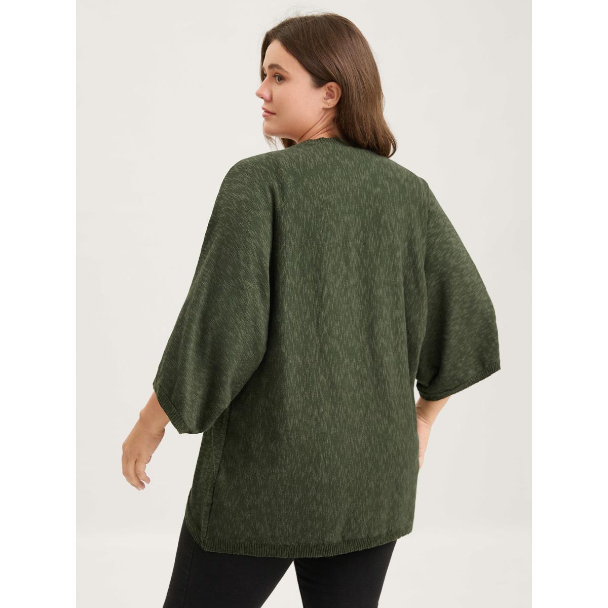 Plus Size Curvy Hem Solid Open-Front Lightweight Cardigan ArmyGreen Women Leisure Loose Half Sleeve Casual Cardigans BloomChic 10/M Product Image