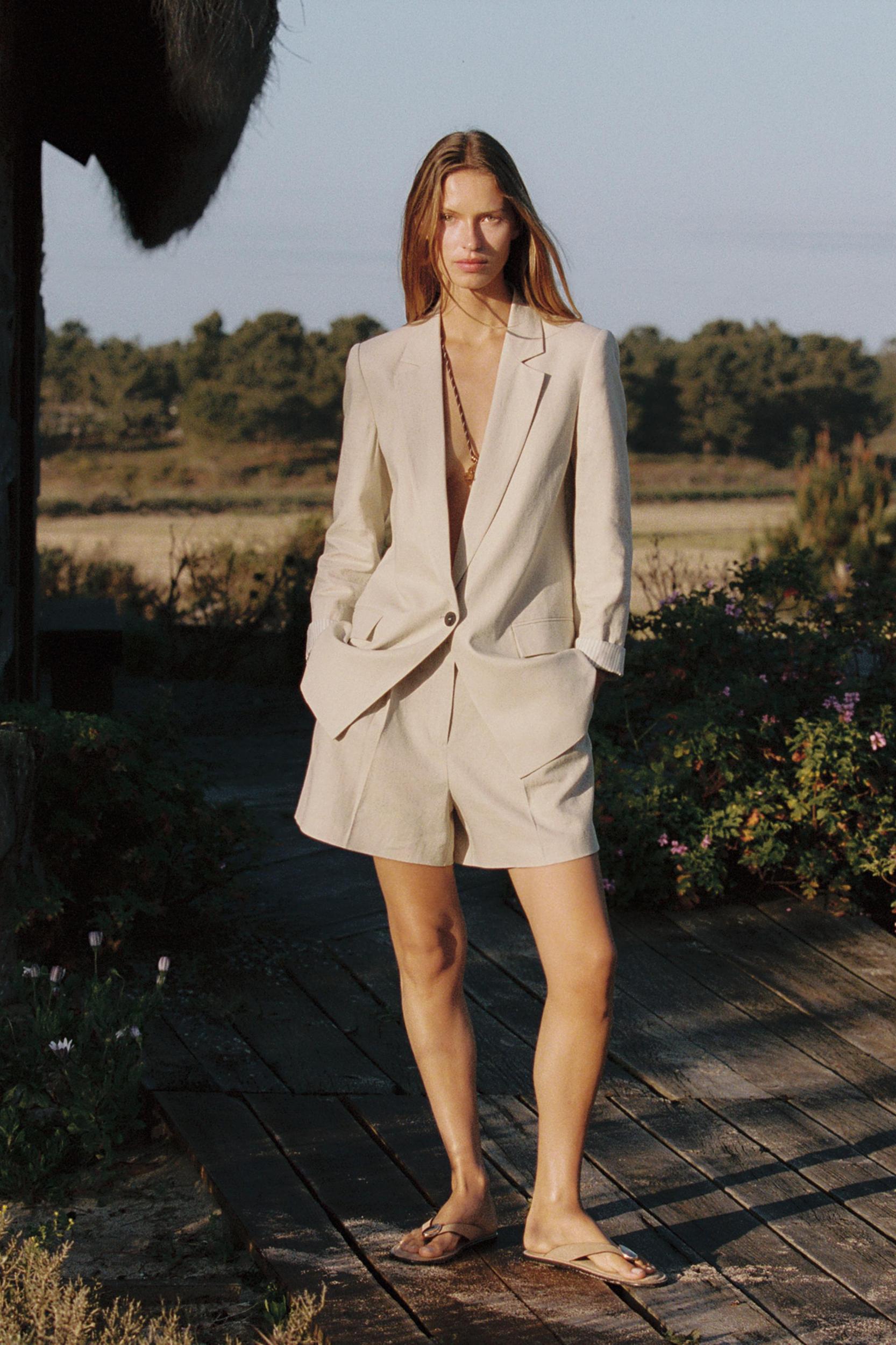 LINEN BLAZER WITH PRINTED CUFFS Product Image