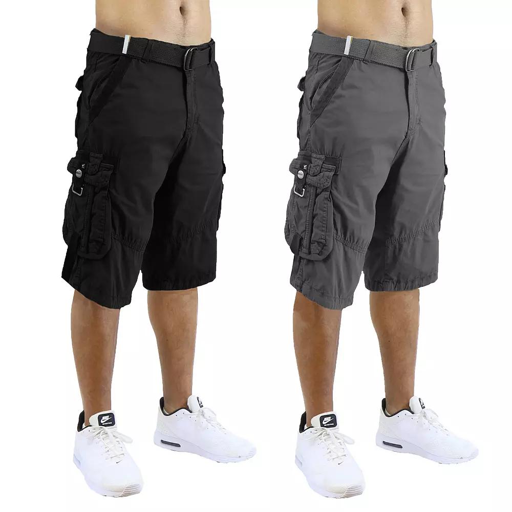 Men's Blu Rock 13.5" Distressed Cotton Cargo Shorts with Belt 2-Pack, Size: 30, Black Gray Product Image
