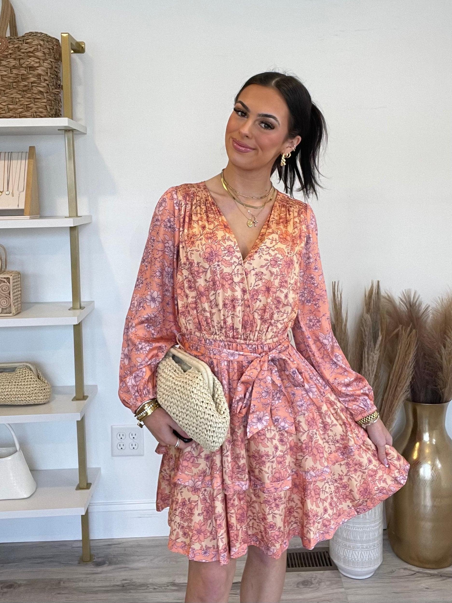 FINAL SALE April Floral Mini Dress | Coral Product Image