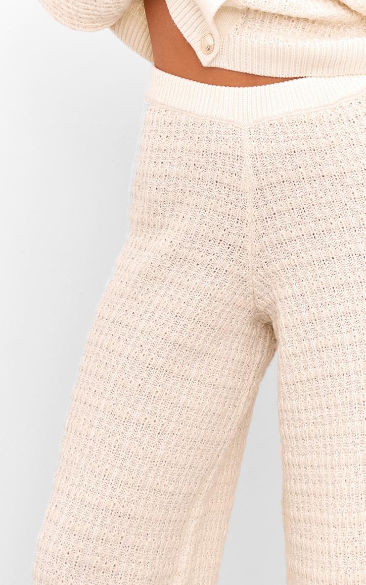 Cream Boucle Knit Wide Leg Pants Product Image