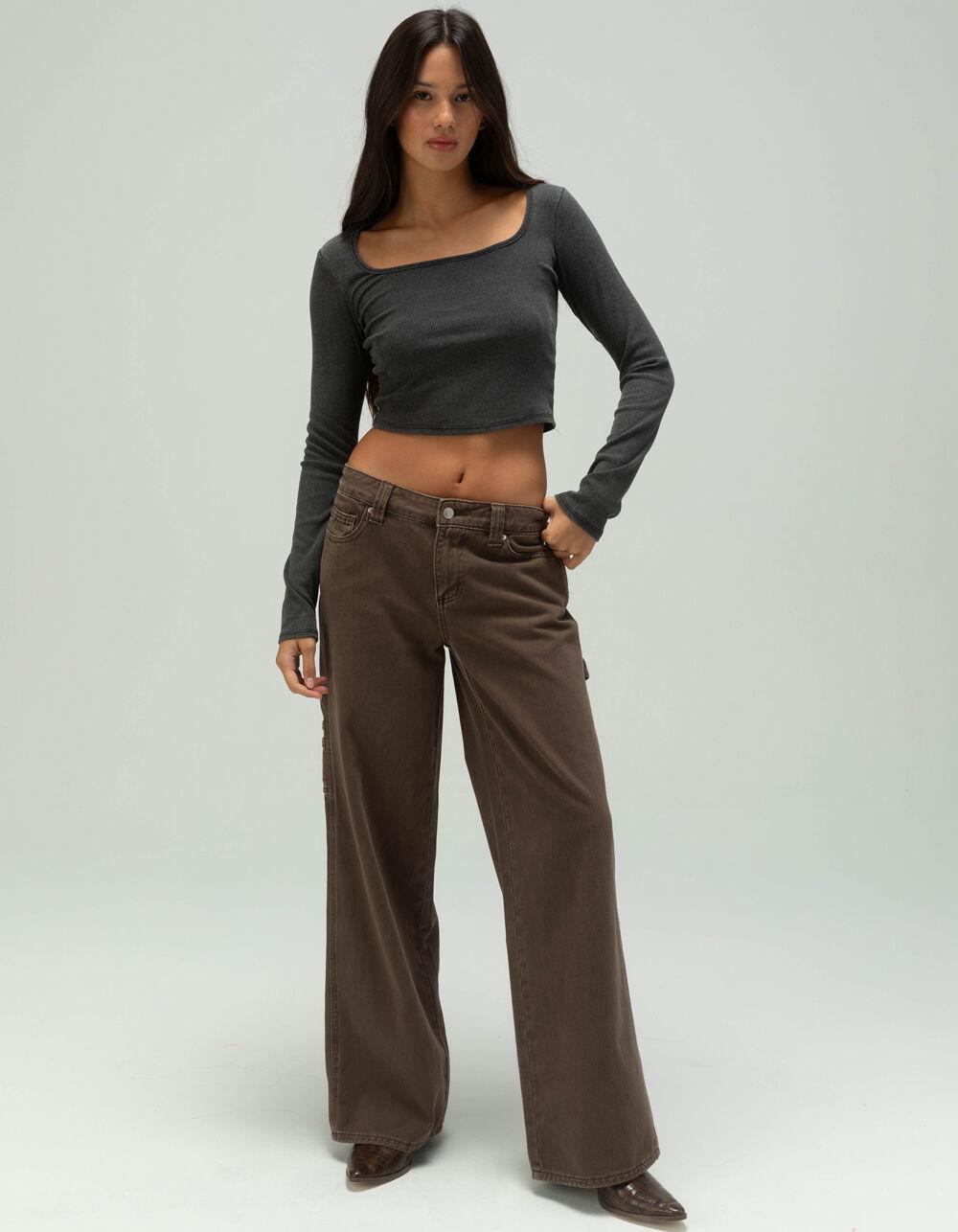 TILLYS Square Neck Womens Long Sleeve Tee - GREEN Product Image