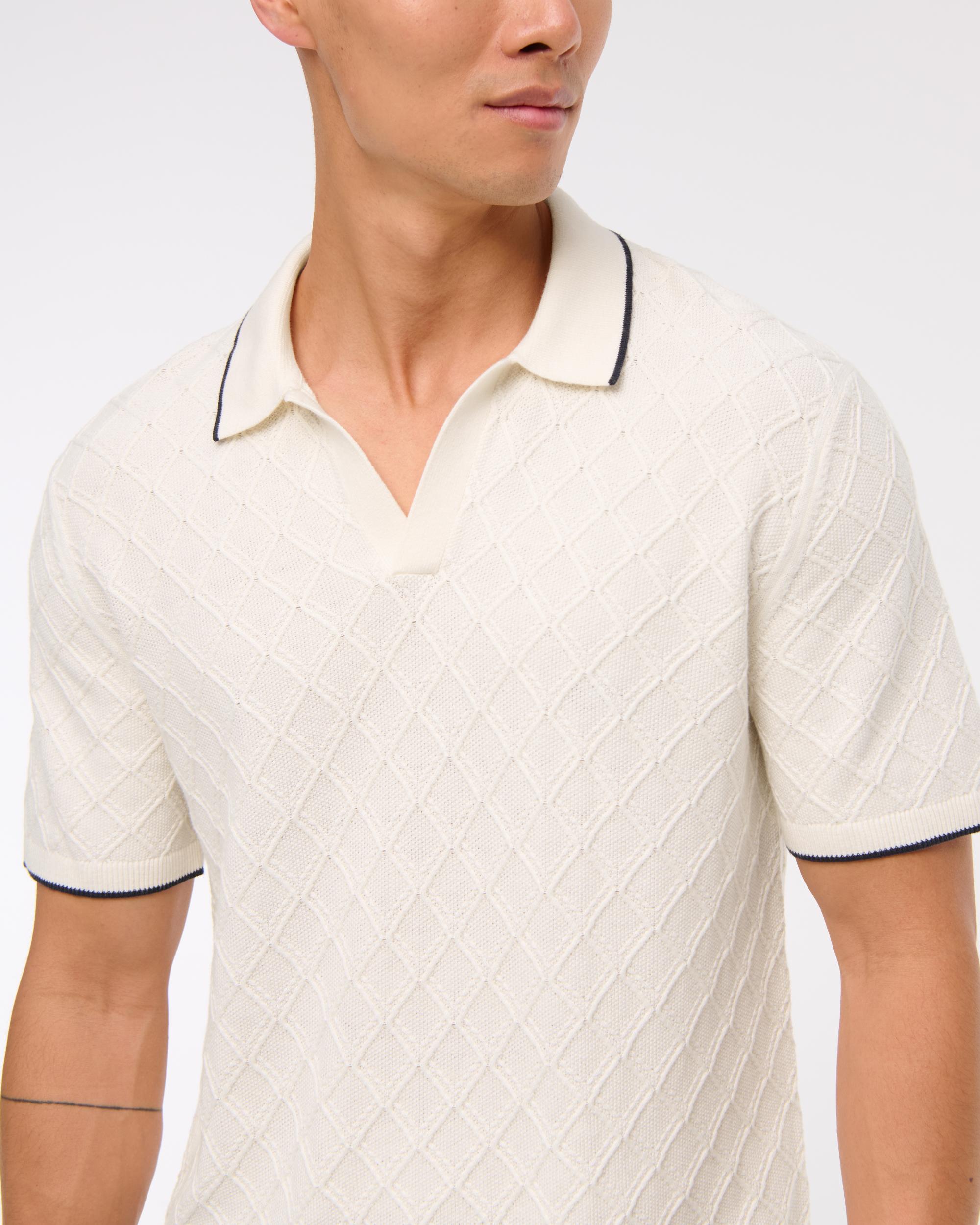 Preppy Tipped Johnny Collar Sweater Polo Product Image