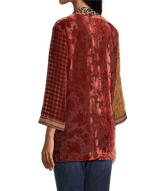 John Mark Mix Burnout Rhinestone Detail Open Front 3/4 Sleeve Kimono Product Image