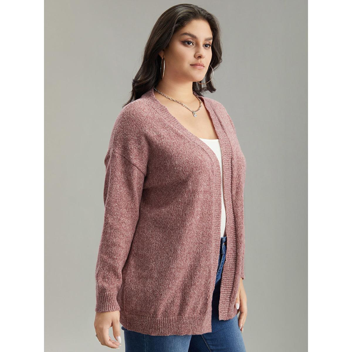 Plus Size Solid Heather Elastic Cuffs Cardigan Maroon Women Casual Loose Long Sleeve Everyday Cardigans BloomChic 12/L Product Image