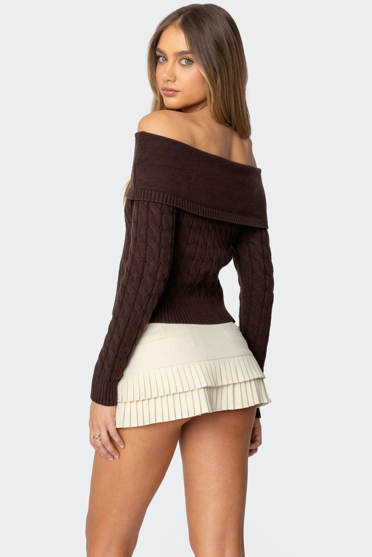 Glenn Fold Over Cable Knit Sweater Product Image