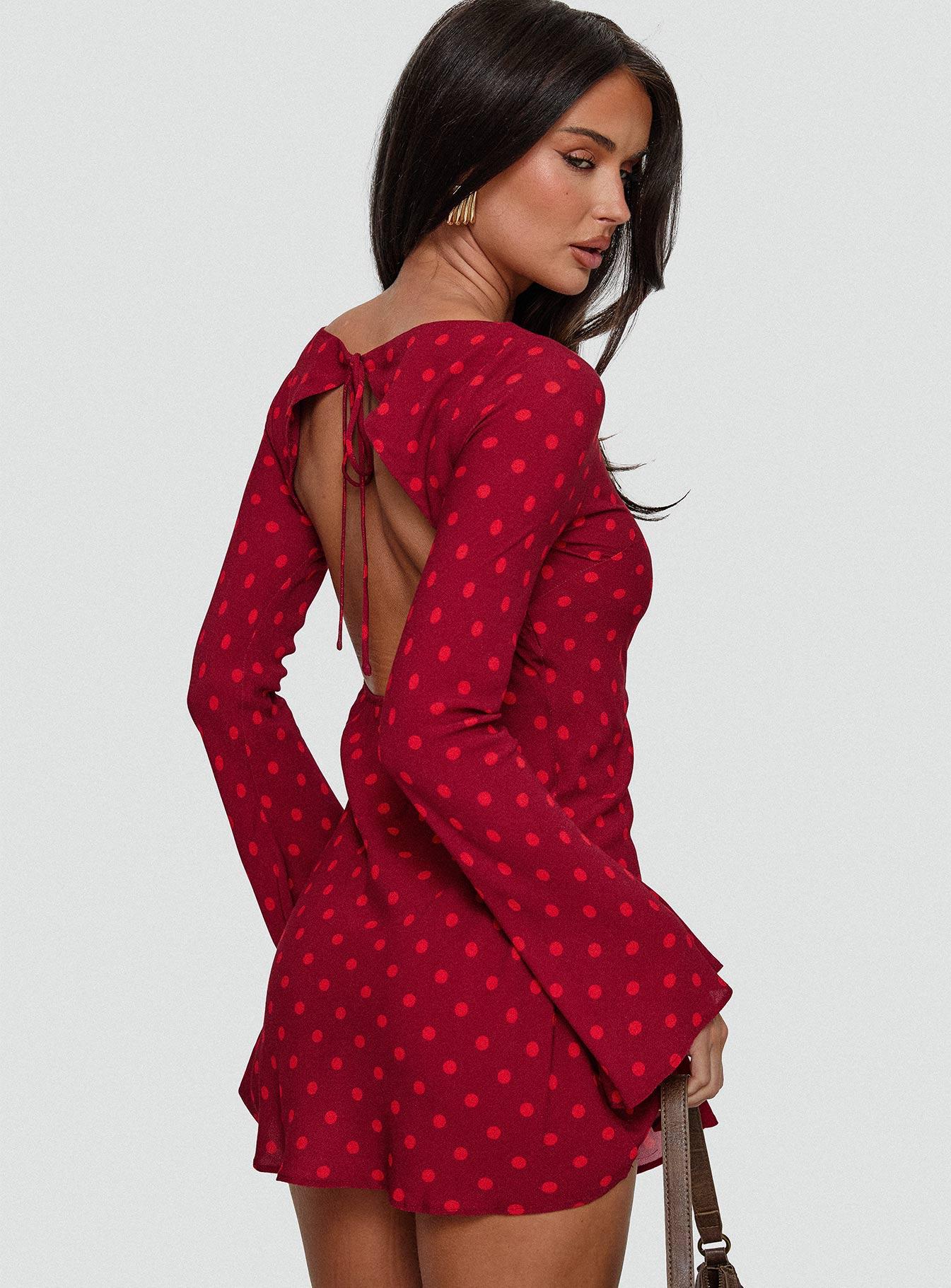 Good Graces Long Sleeve Mini Dress Red Dot Product Image