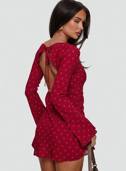 Good Graces Long Sleeve Mini Dress Red Dot Product Image