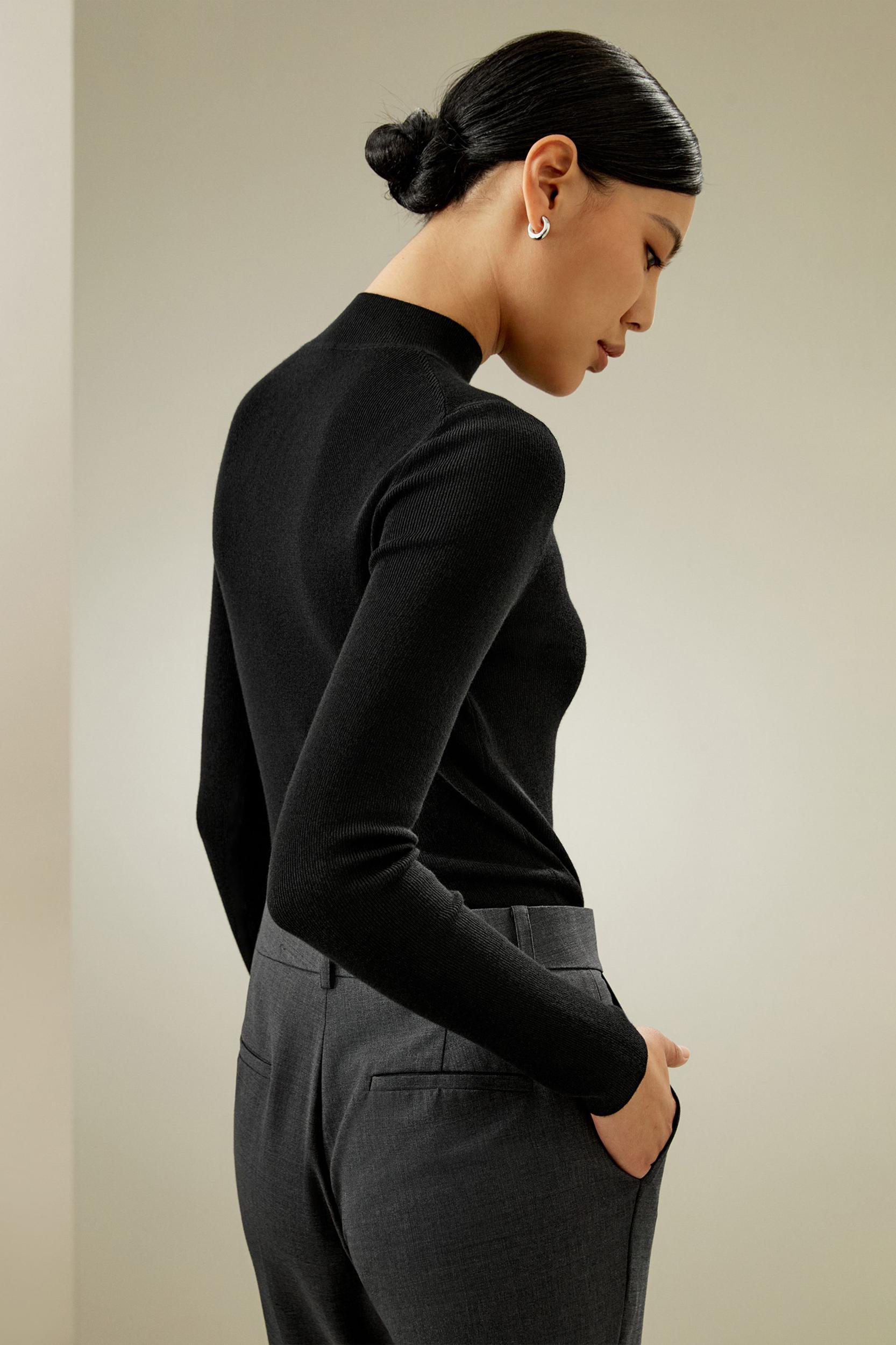 LILYSILK Womens Cashmere Pullover - Black Cashmere Silk - Lightweight Autumn and Winter Top M Product Image