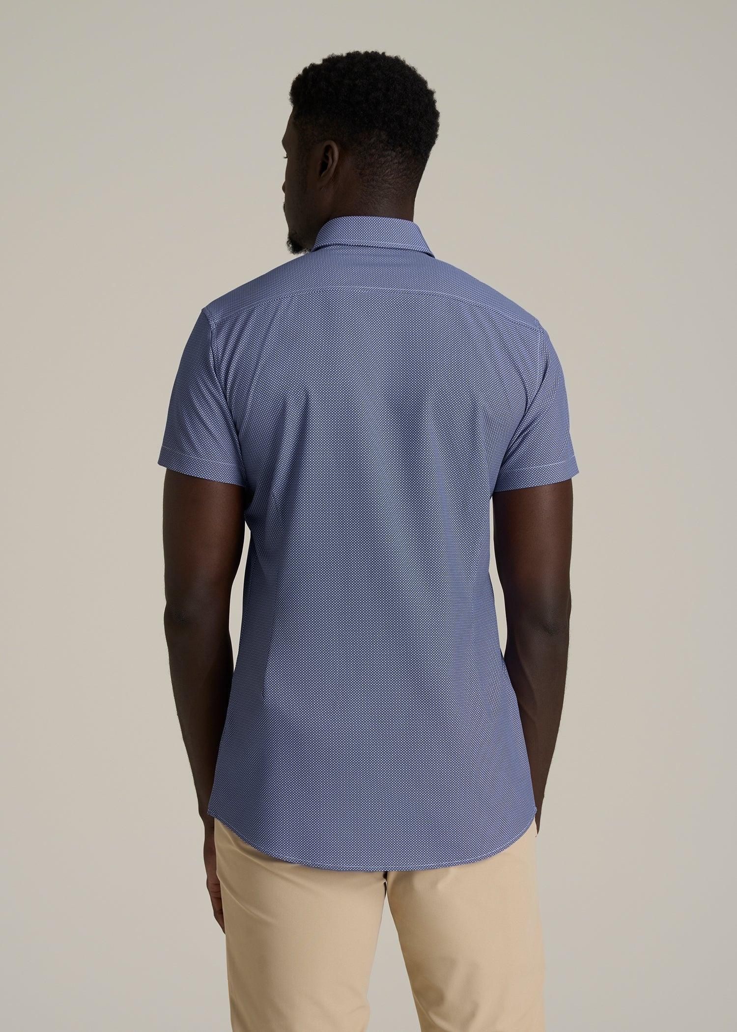 Short Sleeve Traveler Stretch Button Shirt for Tall Men in Royal Blue Geometric Male Product Image
