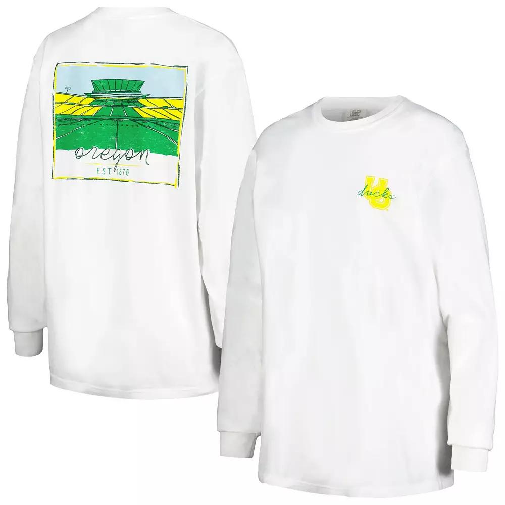 Women's White Oregon Ducks Hand-Drawn Stadium Comfort Colors Oversized Long Sleeve T-Shirt, Size: XL Product Image