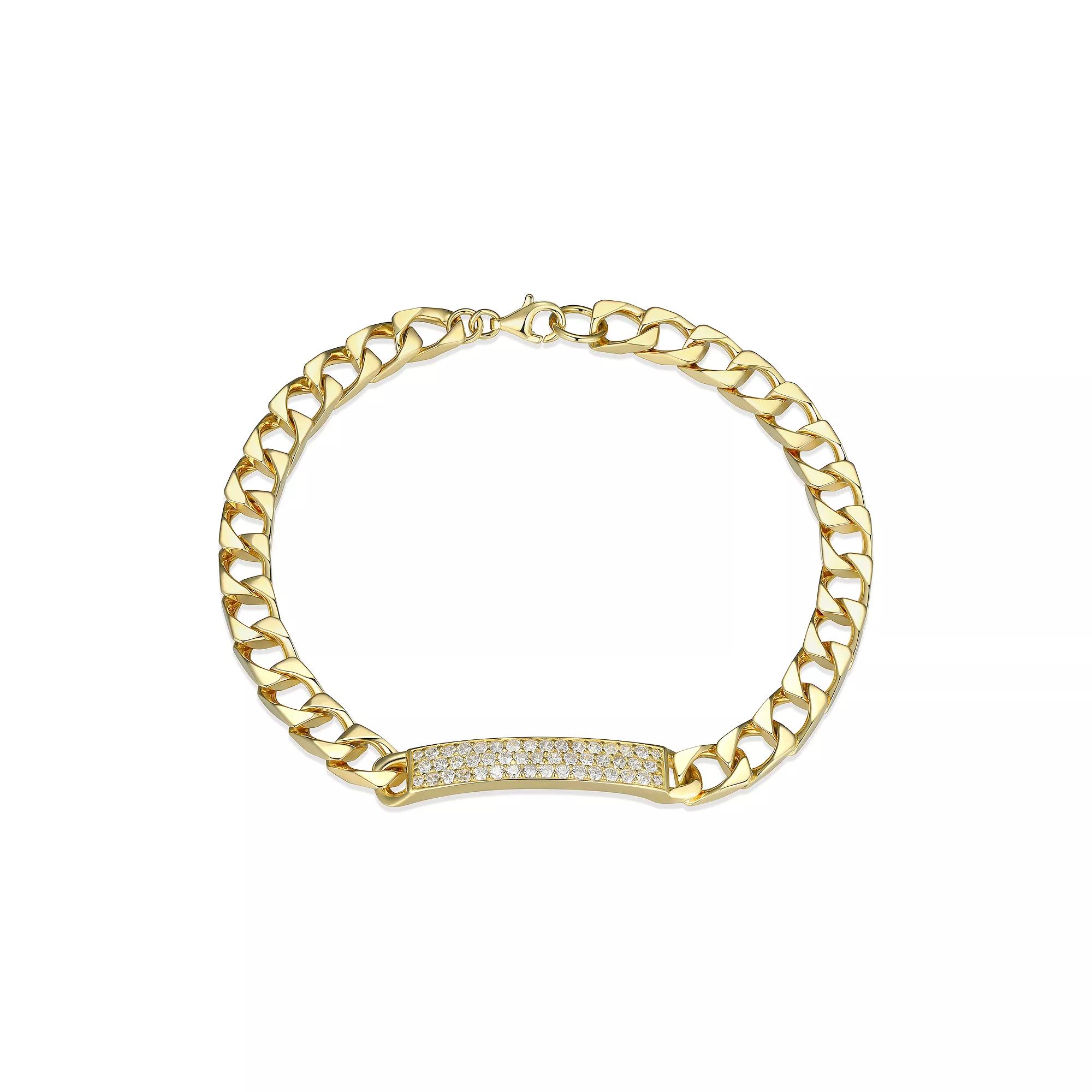 Men's Sterling Silver Pave Cubic Zirconia Curb ID Bracelet, Size: 8.5" Product Image