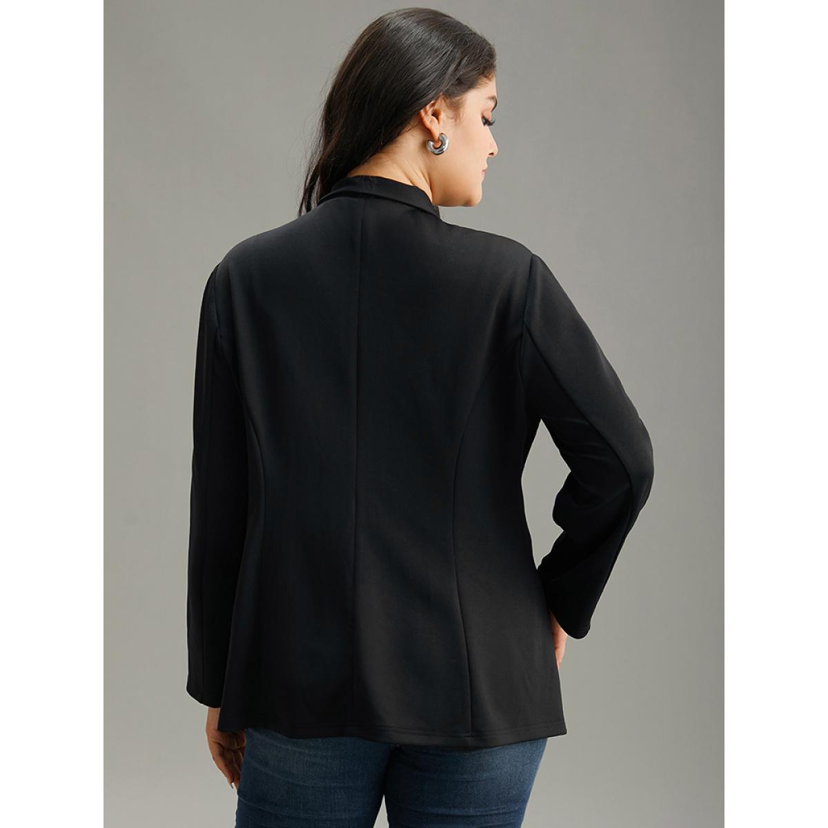 Plus Size Plain Button Detail Asymmetrical Ties Blazer Black Women Dailywear Plain Plain Sleeve Long Sleeve Asymmetrical Neck 18-20/2X Elegant Blazers BloomChic Product Image