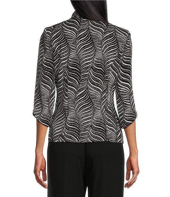 Alex Evenings Zebra Metallic Glitter Knit Mandarin Neck 3/4 Sleeve Twin Set Product Image
