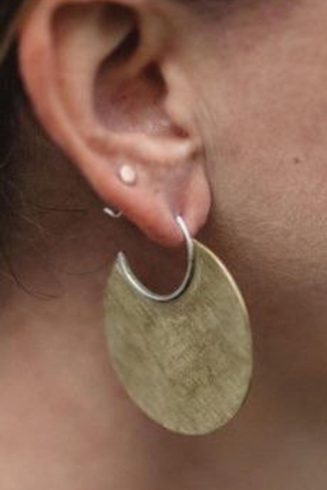 Medium Brass Disc Earrings with Sterling Hoops Product Image