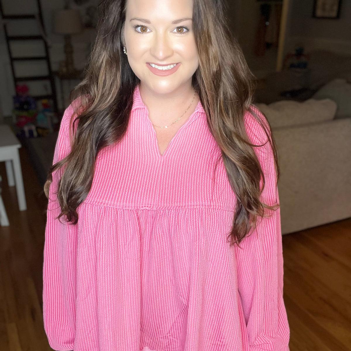 Pink Corded Bubble Sleeve Top Product Image