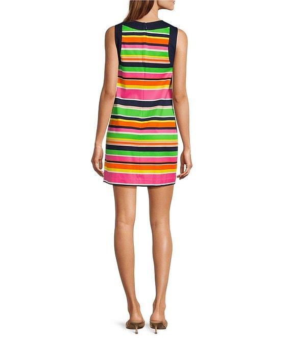 Trina Turk Bev Stripe Print Cutout Round Neck Sleeveless Sheath Mini Dress Product Image