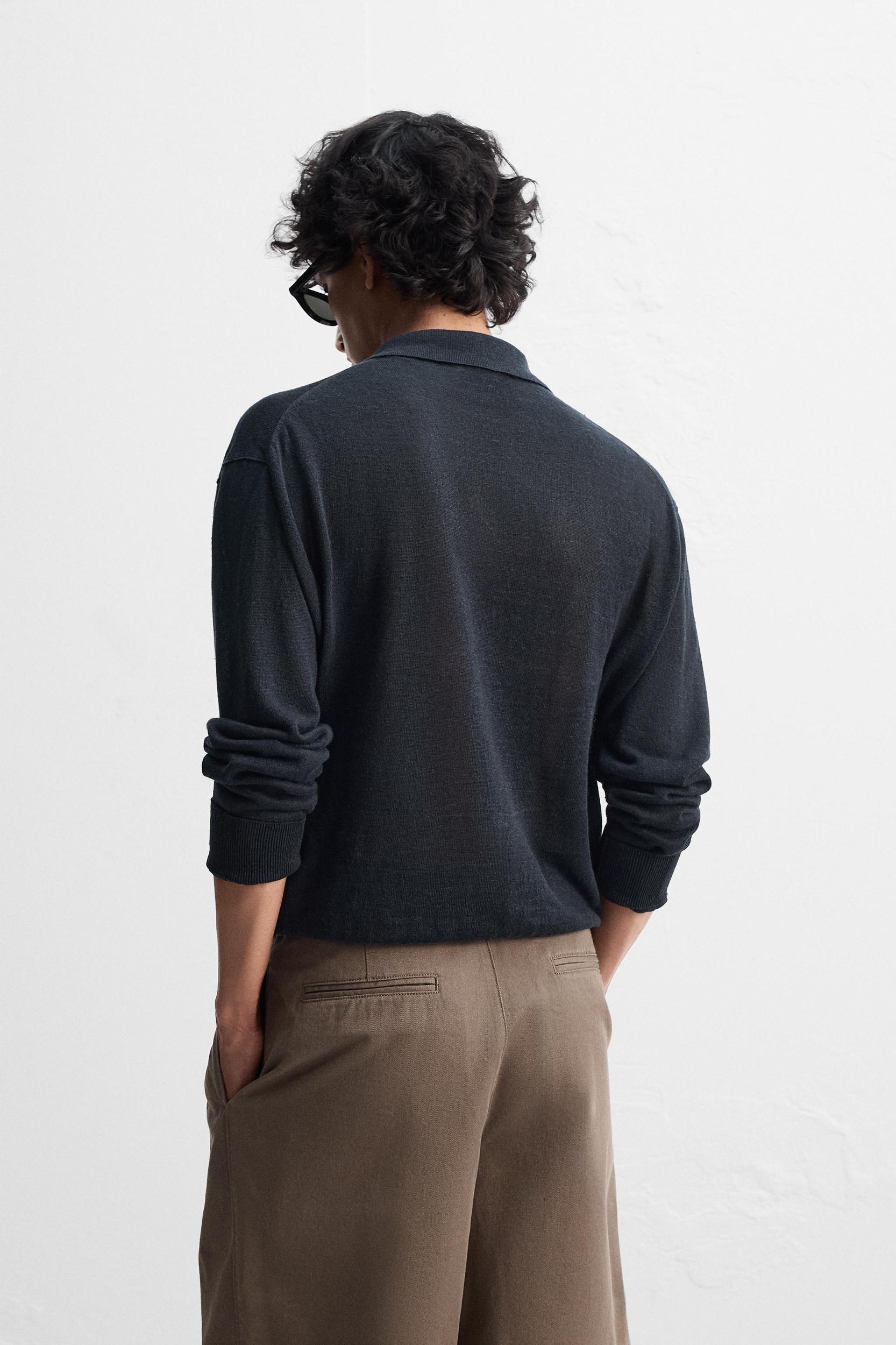 100% LINEN KNIT POLO SHIRT Product Image