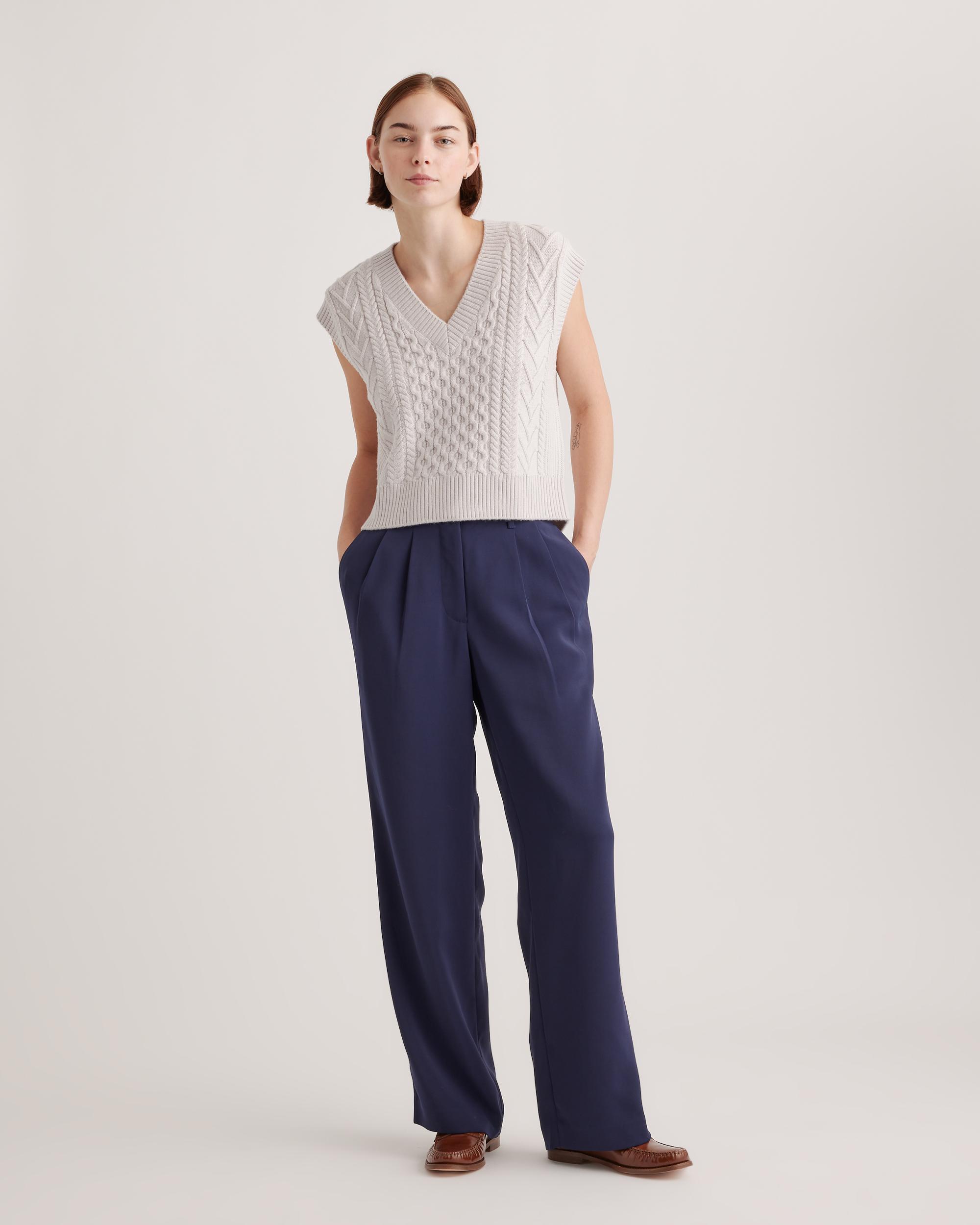 Quince | Women's Stretch Crepe Pleated Wide Leg Pants Recycled Polyester Product Image