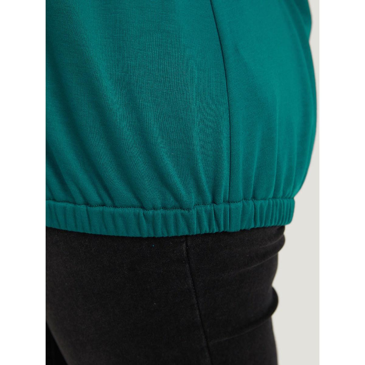 Plus Size Plain Button Up Pocket Hooded Raglan Sleeve Sweatshirt Women Cyan Casual Elastic cuffs Hooded Dailywear Sweatshirts BloomChic 10/M Product Image