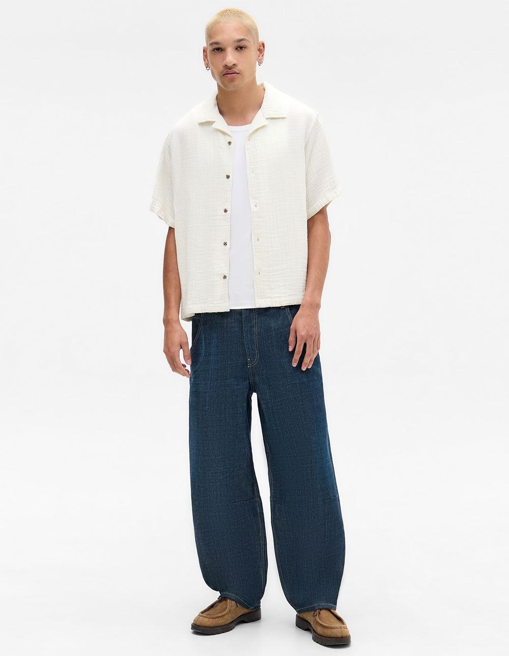BDG Urban Outfitters Crinkle Mens Button Up Shirt - WHITE Product Image