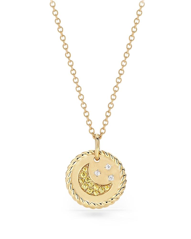 Womens Cable Collectibles Moon and Stars Necklace in 18K Yellow Gold with Pav Yellow Sapphires and Diamonds, 11mm Product Image