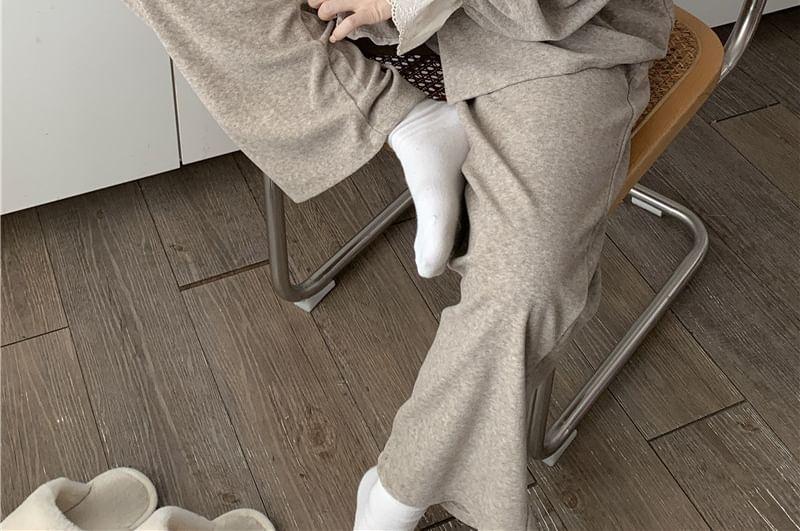 Loungewear Set : Long-Sleeve Lace Trim Shirt + Pants Product Image